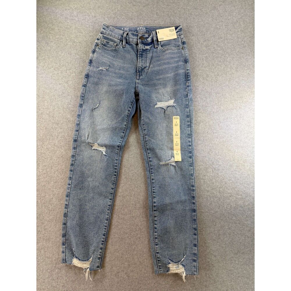 a.n.a. High Rise Straight Jeans Women's 4 Distressed Raw Hem NWT 3068